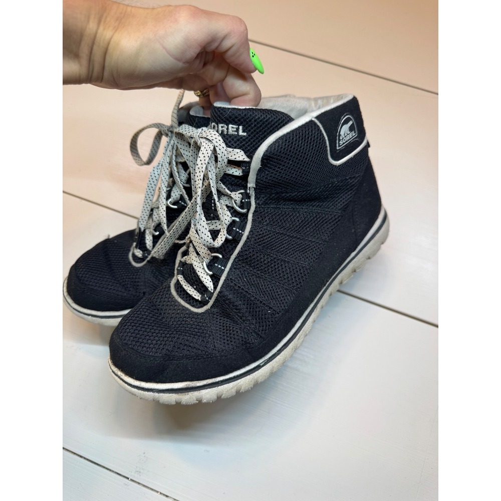 Sorel Kinetic Sneaker Boots Black Mesh Suede High Top NL2168-010 Womens 8.5